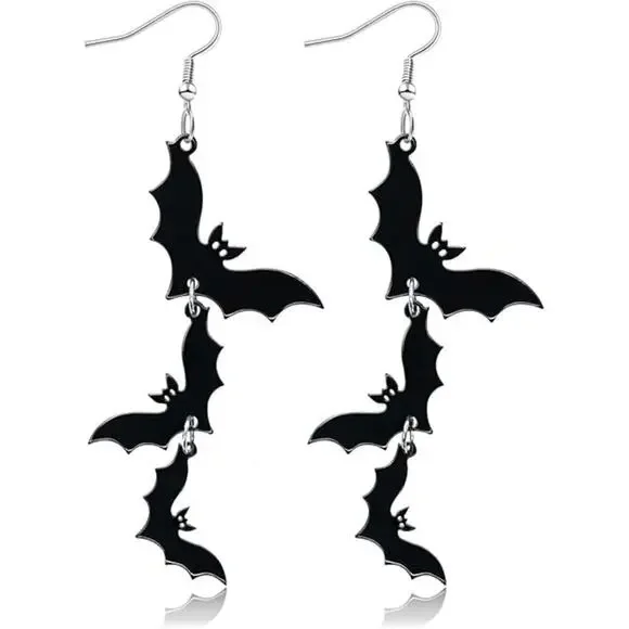 Halloween Earrings Women Black Skull Bat Acrylic Dangle Drop Spooky Costume Cute - Picture 1 of 7